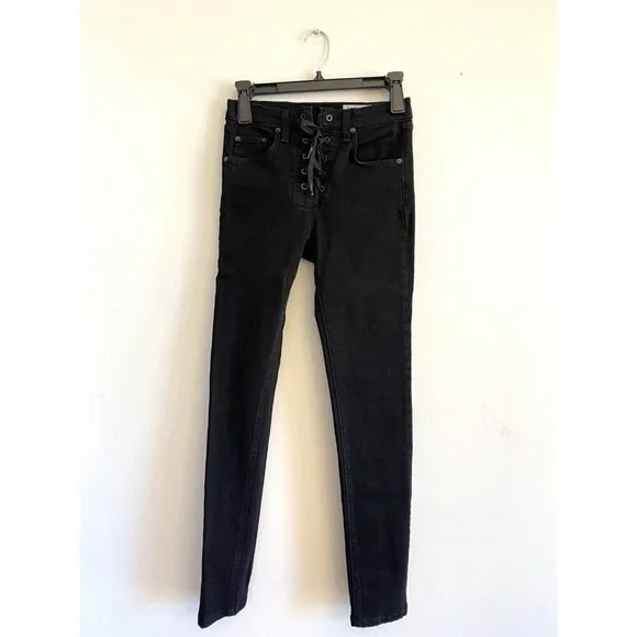 rag & bone | Jeans | Rag Bone Womens Black Skinny Jean Lace Up  display picture 1